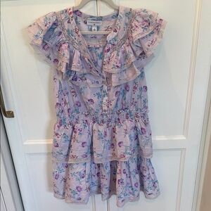 LoveShackFancy Lavender Floral Ruffle Tiered Dress size XL